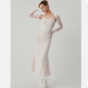 Commense White Lace Long Sleeve Bolero Top with Corset Dress 2 Piece Size Small